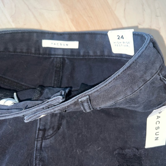 Women’s Black Ripped High Rise Jean Shorts - Picture 3 of 6